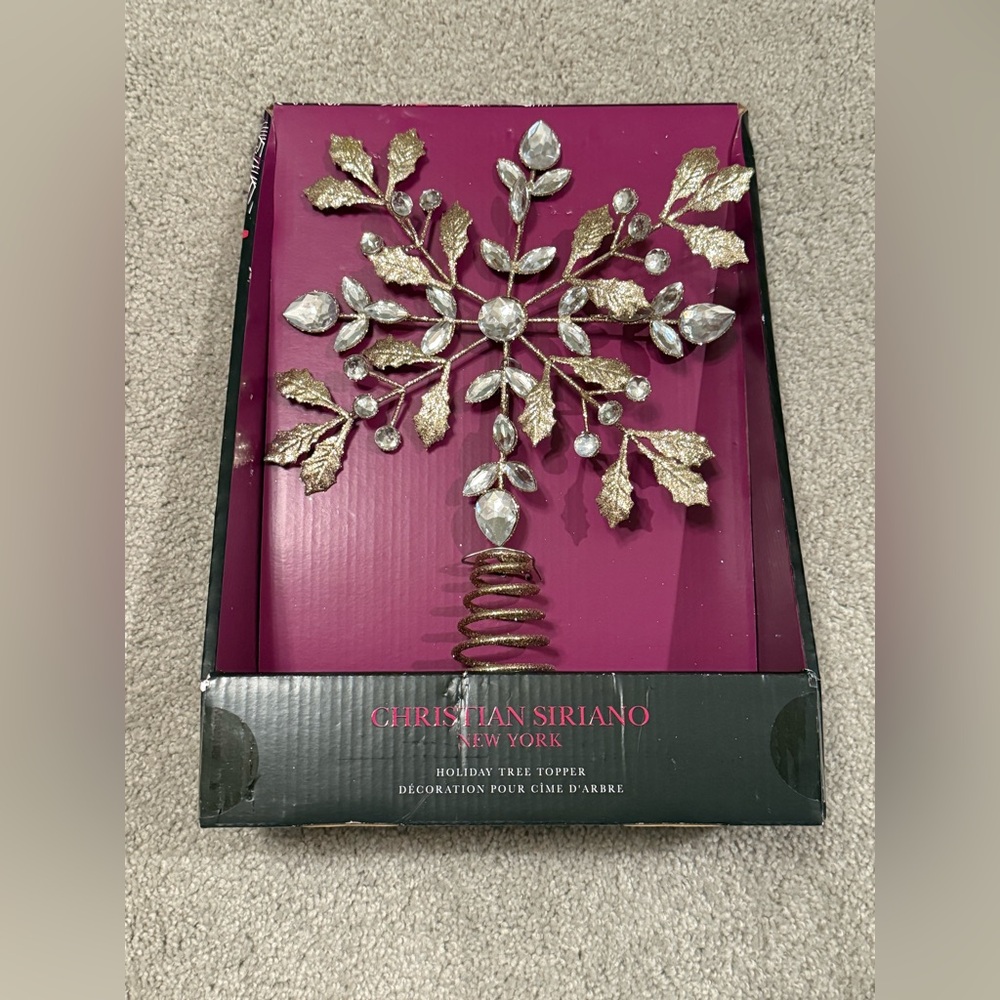 Christian Siriano Glittering Gold Snowflake Tree Topper Crystal Rhinestone